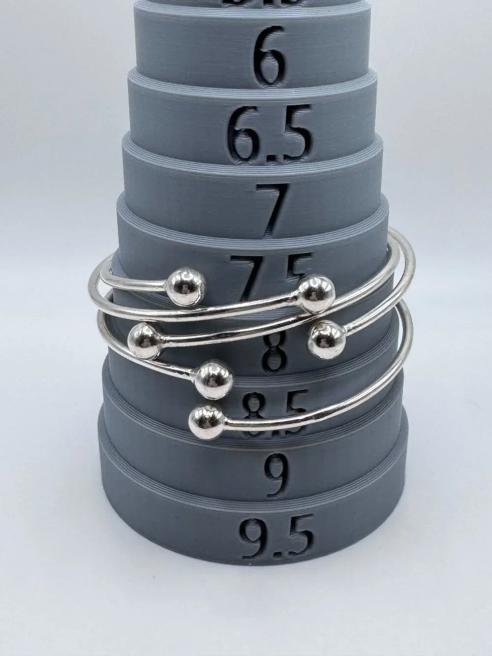 3 Sterling Silver Adjustable Bangles Ball Accents Modernist Stacking Timeless
